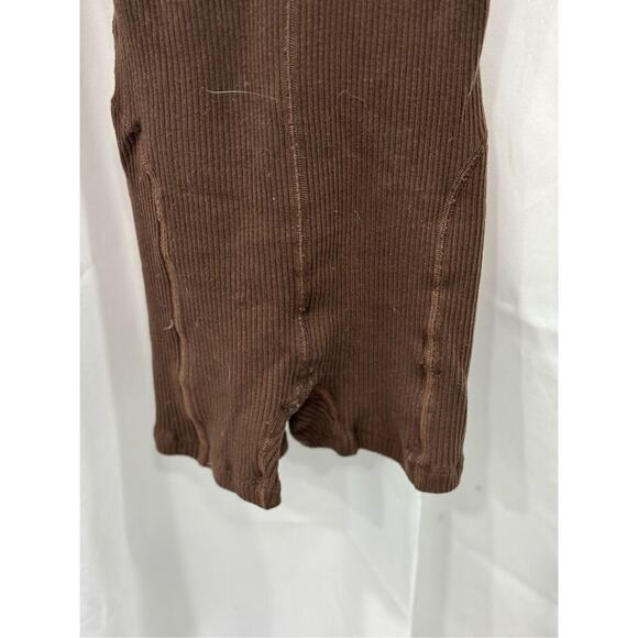 Year of Ours lounge short onesie in dark oak ribbed brown romper | Sz XS - Picture 5 of 8